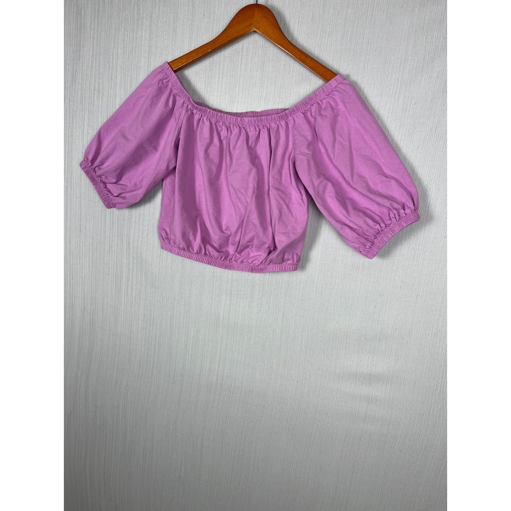 Old Navy Crop‎ Top Women XS Pink Puff Sleeve Off Shoulder Cotton Coquette